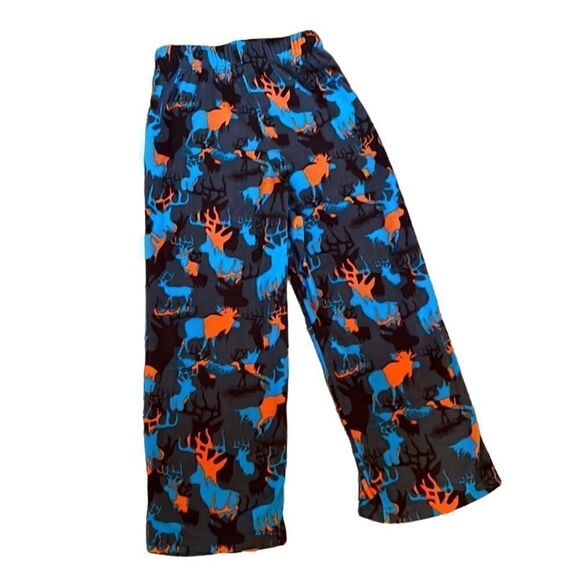 Cherokee Youth Small 6-7 Orange Blue Grey Fleece PJ Moose Pajama Sleep Pants - Picture 5 of 5